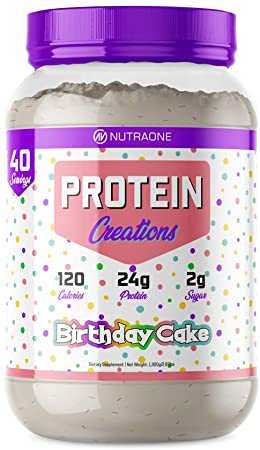 Protein Creations Protein Powder Blend by NutraOne – Indulgently Flavored and Amino Acid Free Protein Powder (Birthday Cake – 2.87 lbs.)