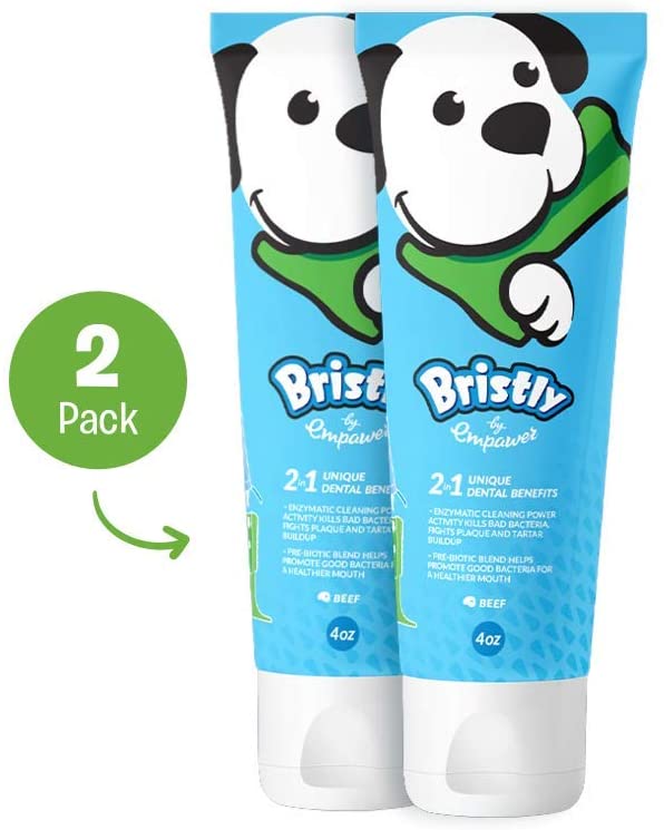 Bristly Natural Dog Toothpaste - Pre-Biotic Enzymatic Toothpaste for Dogs to Fight Bad Bacteria & Promote Good Bacteria - 4 oz of Beef Flavored Dog Toothpaste for Fresh Breath
