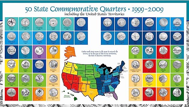 Complete 50 Uncirculated State (99-08) Quarter Collection Set   6 Territory Quarters from The US Territories Program in a Beautiful Folder Display Book (Complete Set)