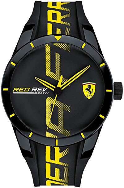 Ferrari Men's RedRev Quartz Plastic and Silicone Strap Casual Watch, Color: Black (Model: 830615)