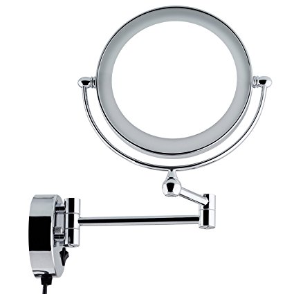 Spaire 5x Magnifying Mirror Wall Mount 8.2 inch Lighted Makeup Mirror with Brilliant LED  Two-Sided Swivel and Extendable for Bathroom in Hotels, Spas and Home
