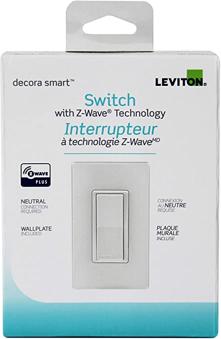 Smart Switch, Z-Wave, Leviton 752-DZ15S-2RW 15A Decora Smart Switch with Z-Wave Plus Technology (Screwless Wallplate Included)