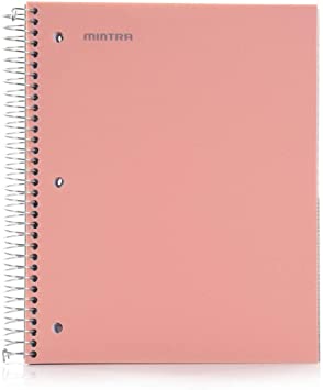 Mintra Office Durable Spiral Notebooks, 5 Subject, (Salmon, College Ruled 1pk), 200 Sheets, 5 Poly Pockets, Moisture Resistant Cover, School, Office, Business, Professional