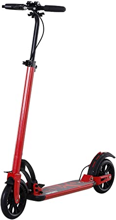 Soozier Foldable Kick Scooter for Teens Adult Kids with Adjustable Handlebar Heights from 36.25" to 43.5", 8" Big Solid Wheels, 220lbs Capacity, Shock Absorption System, for 14
