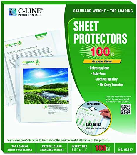 C-Line Biodegradable Poly Top Loading Sheet Protectors, Clear, 8.5 x 11 Inches, 100 per Box (62617)