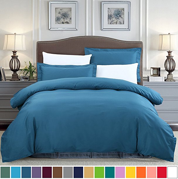 SUSYBAO 100% Natural Cotton 2 Pieces Duvet Cover Set Twin/Single Size 1 Duvet Cover 1 Pillow Sham Solid Teal Luxury Quality Soft Breathable Comfortable Fade Stain Wrinkle Resistant with Zipper Ties