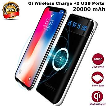 IPhone X Wireless Charger Power Bank,KUPPET 20000mAh External Battery Charging Pack Portable Charger Battery Pack Portable Charger for iPhone X,iPhone 8,Samsung Galaxy S9/S8/S7 Note 8