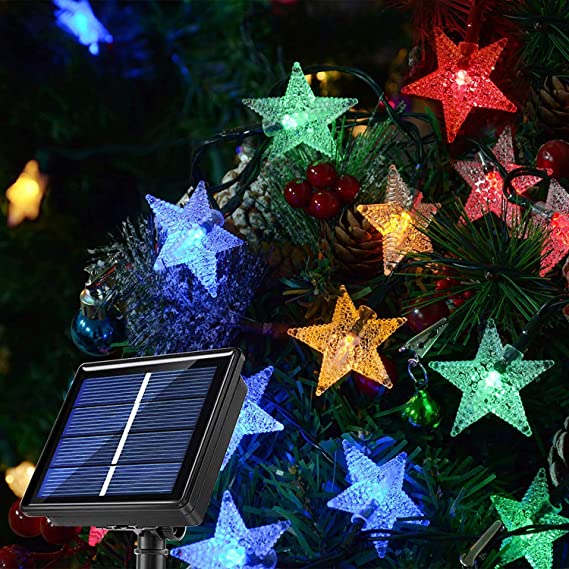 Solar String Lights 56Ft 120LED ,8 Modes Solar Powered Star Colored Twinkle Fairy Outdoor/Indoor Lights for for Bedroom Tent Christmas Garden Balcony Decorations