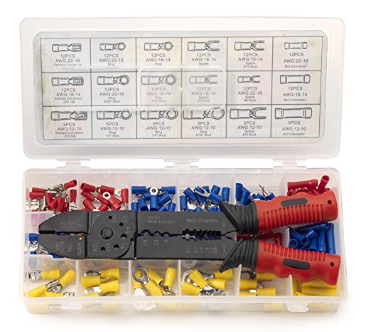 Neiko 50413A Insulated Wire Terminals and Connectors Assortment with 3-in-1 Wire Stripper, Cutter and Crimper Tool | 175-Piece Set