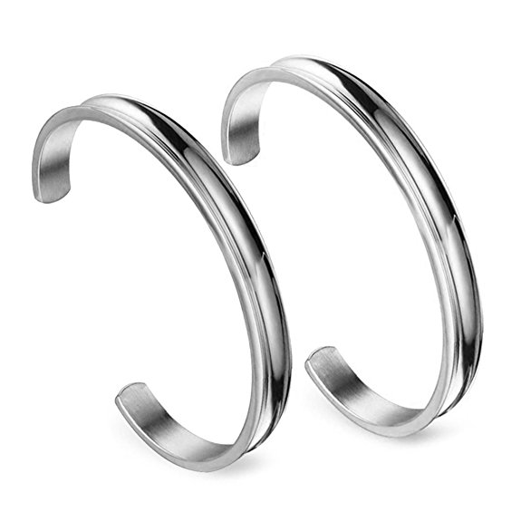 WUSUANED Hair Tie Bracelet Stainless Steel Grooved Cuff Bangle Gift for her