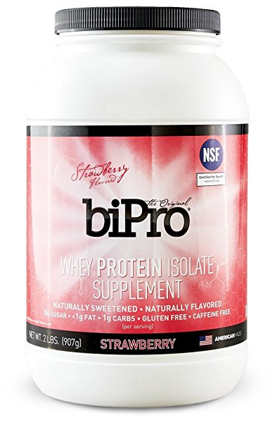 BiPro Strawberry Whey Protein Isolate, 2lb. (36 Servings) NSF Certified for Sport®