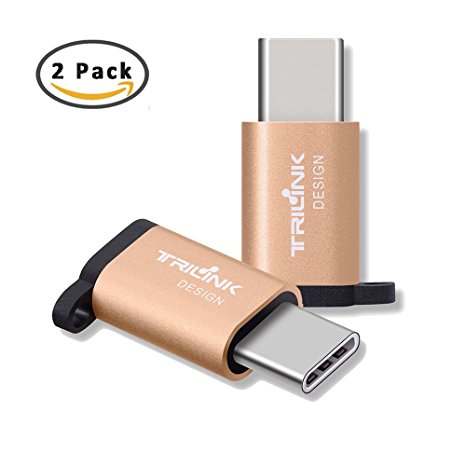 TriLink USB-C to Micro USB Adapter [2 Pack] Anti-lost Keychain USB Type-C to Micro USB Convert Connector, Works with MacBook 2015, Pixel XL, Nexus 5X 6P, ZTE Zmax Pro, OnePlus 2 3 and More(Gold)
