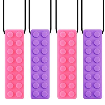 Accmor 4 Pack Sensory Chewing Necklace for ADHD, Teething, Autism, Biting, Oral Motor Chewy Stick/Tube Toy Jewelry for Boys, Girls, Adults, Toddlers(Purple, Pink)