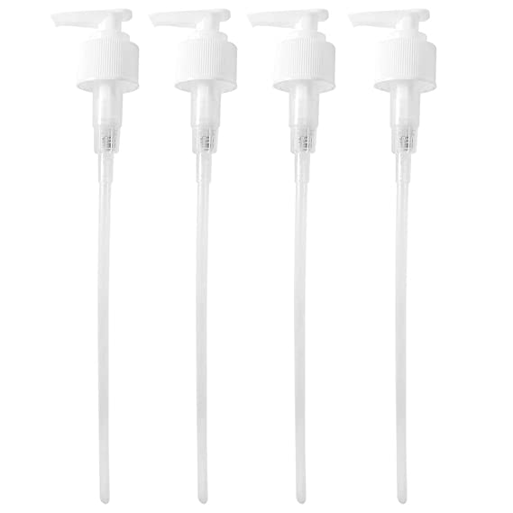 GETi Beauty Liquid Dispenser - 4 Pack Teardrop Ribbed Collar Pump - Lotion, Liquid, Soap, Disinfectant, Shampoo and Conditioner Bottles Ideal for Home or Office Use 28/410 2cc output.