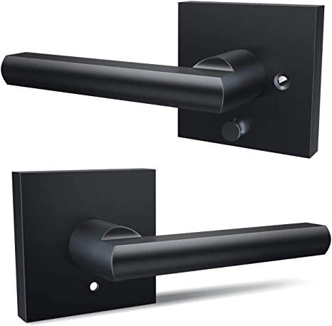 Matte Black Door Handle, Ohuhu Door Lever, Lever Door Handle, Door Knobs with Modern Contemporary Slim Square Design for Home Bedroom or Bathroom Privacy in Satin Zinc