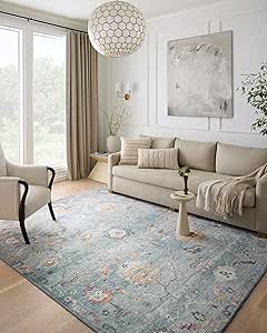 Loloi II Margot Collection MAT-06 Denim / Multi 3'-6" x 5'-6", .38" Thick, Accent Rug, feat.CloudPile, Soft, Durable, Printed, Medallion, Low Pile, Non-Shedding, Easy Clean, Living Room Rug