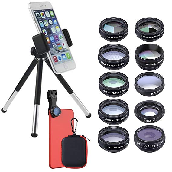 11 in 1 Phone Camera Lens Kit Retractable Tripod for Most Smartphones Tablets