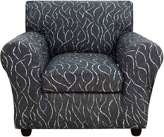 LANSHENG Sofa Cover 2 Piece Chair Covers for Living Room Armchair Covers Slipcovers Couch Covers Furniture Protector for Chairs(Base Cover Plus Cushion Cover), Non Slip Soft Printed (Grey,1 Seater)