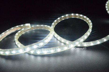 CBConcept® UL Listed, 6.6 Feet, Super Bright 1800 Lumen, 6000K Pure White, Dimmable, 110-120V AC Flexible Flat LED Strip Rope Light, 120 Units 5050 SMD LEDs, Waterproof IP65, Accessories Included, Size: 0.51 Inch Width X 0.31 Inch Thickness- [Christmas Lighting, Indoor / Outdoor Rope Lighting, Ceiling Light, Kitchen Lighting] [Ready to use]