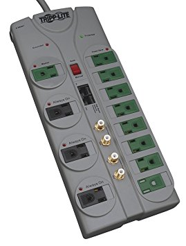 Tripp Lite 12 Outlet Eco-Surge Protector Power Strip, 10ft Cord, Tel/Modem/Coax/Ethernet, & $250K INSURANCE (TLP1210SATG)