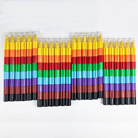 Huji Stacking Buildable Crayon Set Lego Style Crayons Kids Party Favors (Building-Blocks, 24)