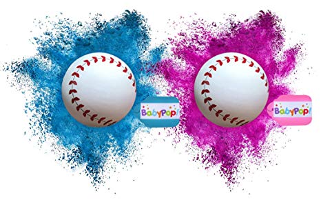 BabyPop! 2 Gender Reveal Baseballs Exploding Packed with EXTRA Powder, Team Pink & Team Blue Baby Shower Party Supplies - (1 Pink Girl & 1 Blue Boy Baseball) - By BabyPop!