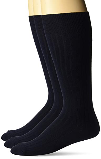 Amazon Brand - BUTTONED DOWN Men's 3-Pack Premium Ribbed Silky Soft Dress Socks