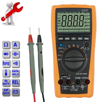 ESYNiC VC99 6999 Digital Auto Range LCD Multimeter Tester Voltmeter Ammeter Capacitor Amp Voltage OHM AC DC Diode And Hfe Test Circuit Checker All Function