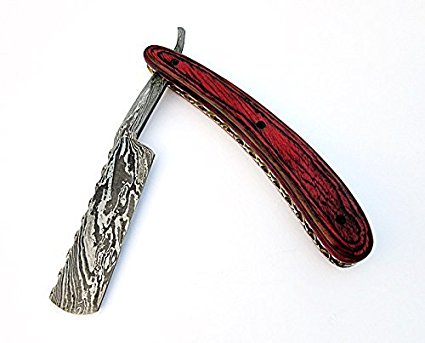 RZ-2085, Custom Handmade Damascus Steel Straight Razor - Beautiful File Work on Red Doller Sheet Handle by Poshland Knives