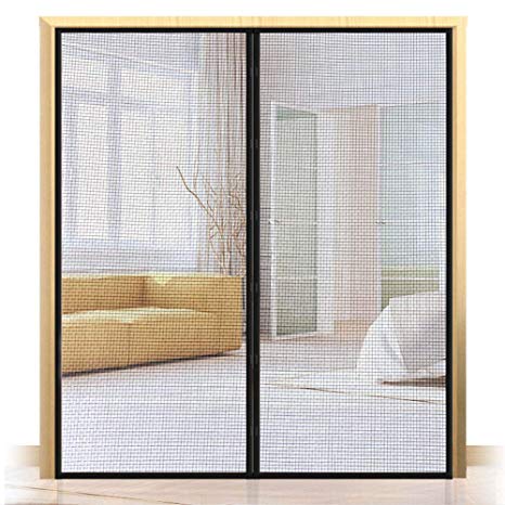 Upgraded Door Screen，Magnetic Screen Door 72x80 Inch, Fiber Screen Fit Doors Size 70x79 Inch, up to Max with Full Frame Velcro Magic Screen Mosquito Mesh Keep Fly Bug Out(Gray, Good Light Transmission