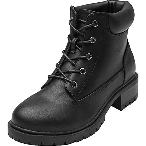 Aukusor Women's Wide Width Combat Boots - Chunky Low Heel Lace up Martin Boots Warm Ankle Booties.