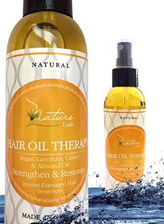 Best Natural Hair Oil Therapy -100% Organic & Natural Argan, Lavender, Castor, Olive, Almond Oil – Anti Wrinkle, Moisturizer for Skin, Hair, Scalp, Beard, Cuticle, Nails & Foot - Nature Lush 5.07oz