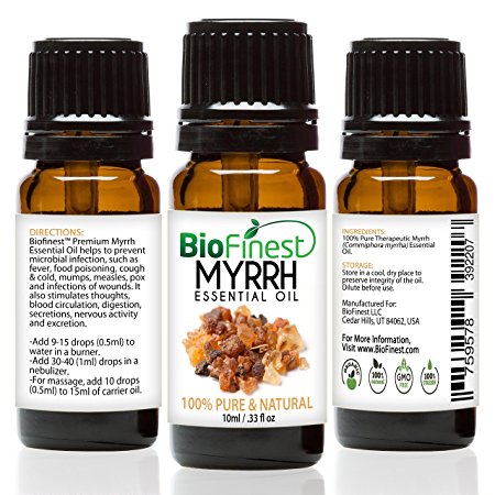 BioFinest Myrrh Oil - 100% Pure Myrrh Essential Oil - Premium Organic - Therapeutic Grade - Best For Aromatherapy - Boost Immune System - Heal Wound - FREE E-Book (10ml)