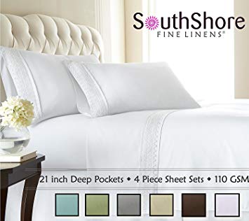 Southshore Fine Linens 4-piece 21 Inch Deep Pocket Sheet Set with Beautiful Lace - WHITE - Full