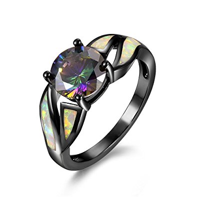 Women's Colorful Crystal Ring Fine Opal Black Fashion Titanium Jewelry