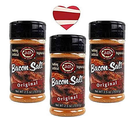 J&D's Original Bacon Salt (3 Pack   Sticker) - Low Sodium Bacon Flavored Seasoning Salts   Bacon Heart Sticker