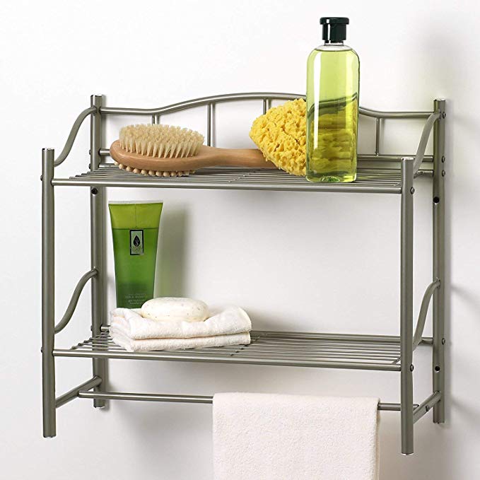 Creative Bath Products Complete Collection 2 Shelf Wall Organizer with Towel Bar, Pearl Nickel finish