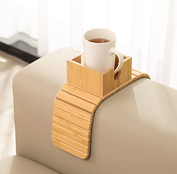 GEHE Bamboo Couch Coaster Anti-Spill Couch Cup Holder, Natural Sofa Drink Holder Cup Holder Keep Your Cups Steady, Fit for Glass Cup/Beers/Mugs/Coffee Cups