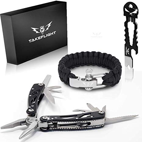 Multi Tool Survival Gear Kit – Birthday Gifts Cool Gadgets for Men | Tactical Gear EDC Gift Set w/Paracord Bracelet   Multitool   Keychain Bottle Opener, Christmas Stocking Stuffer, Father's Day Gift