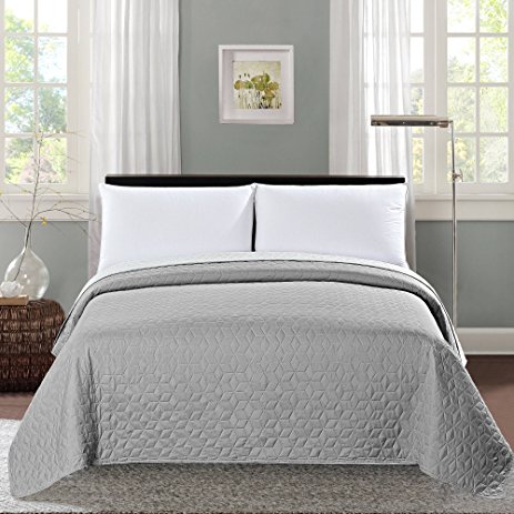 Elegant Comfort Best, Softest, Coziest Solid Quilt Bedspread Coverlet, Lightweight, Hypoallergenic, Brushed Microfiber, All-Season Bedding Collection (Queen, Light Grey)