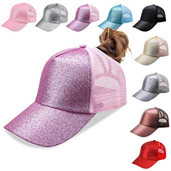 NeuFashion Ponycap Messy High Bun Ponytail Adjustable Mesh Trucker Baseball Cap Hat for Women