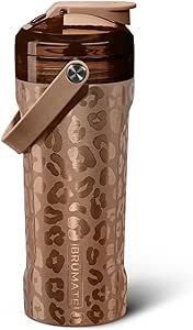 BrüMate MultiShaker Blender Bottle, 26oz (Gold Leopard, Stainless Steel), Insulated Protein Shaker and Pre Workout Bottle for Gym Use