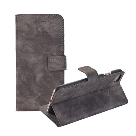iPhone 6 Plus/6S Plus case,Premium PU Leather Flip Cover With Card Holder&Kickstand (Dark Grey)