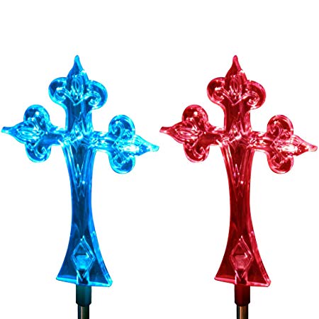 SolarDuke Christmas Cross Solar Stake Lights Color Changing Outdoor Patio Garden Yard Decoration Pathway Lights by (2 Pack)