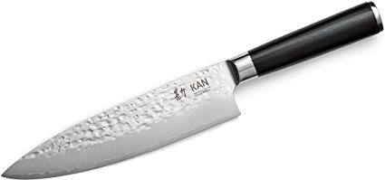 KAN Core Chef Knife 8-inch AUS-10 67 layers Damascus for aspiring home chefs (our Kickstarter chef knife) (Hammered AUS-10 Blade, G10 Handle)