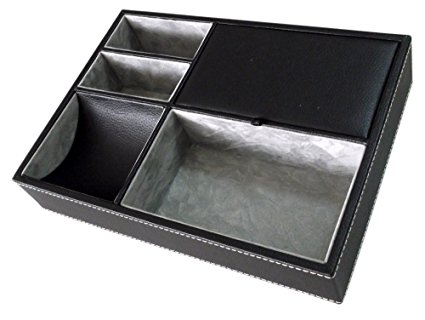 Sodynee® 10" Black Leatherette Valet Tray - Tray,Valet Tray, Fully lined in Grey Color