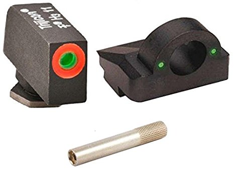 Ultimate Arms Gear Pro 3 Dot Tactical Combat Target Glock Front And Rear Ghost Ring Sight Set with High Visibility Green Dot Trijicon Tritium with Orange Outline for Glock Pistol 17 19 22 23 24 26 27 33 34 35 37 38 39   1.5" Front Sight Adjustment Stainless Steel Tool Combo Combination Package Kit Set