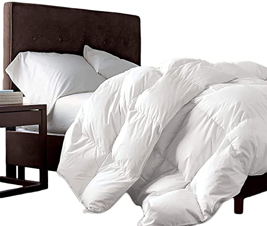 Luxurious Oversized California King 108" x 98" Siberian Goose Down Comforter, 1200 Thread Count 100% Egyptian Cotton Duvet, 60oz Fill Weight, White Solid