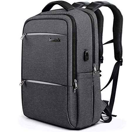 Inateck Business Travel 17 Inch Laptop Backpack with USB Port, Office Slim Bag, 40L Flight Approved Rucksack with Waterproof Rain Cover, Dark Grey