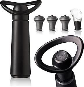 Vacu Vin Wine Saver Concerto - Black - 1 Pump 3 Stoppers 1 Server - Wine Stoppers for Bottles with Vacuum Pump and Pourer - Reusable - Made in the Netherlands